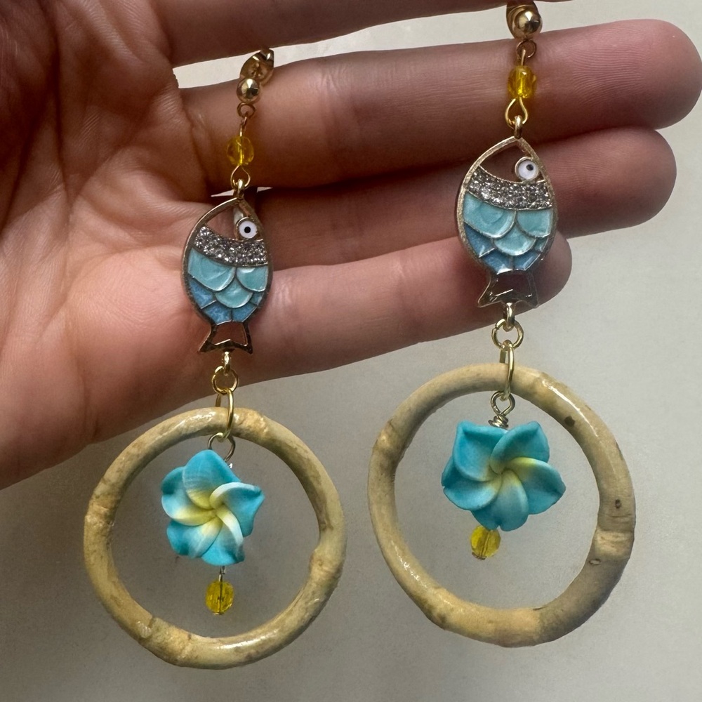 Plumeria in Bamboo Tiki Earrings